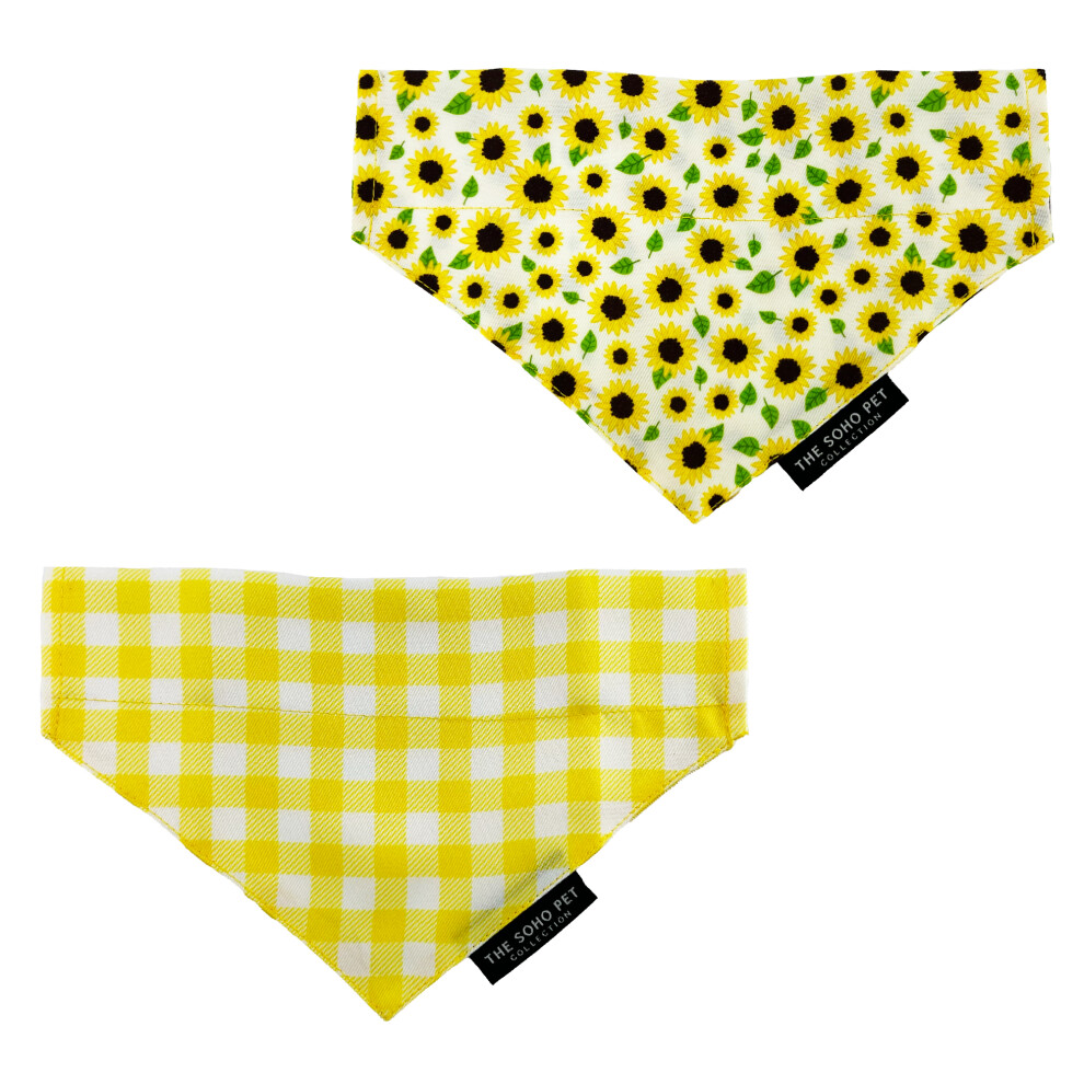 Ancol Sunflower Yellow Check Patterned Dog Bandana Soft Stylish Pet Puppy Scarf Washable Neckerchief Pack of 2