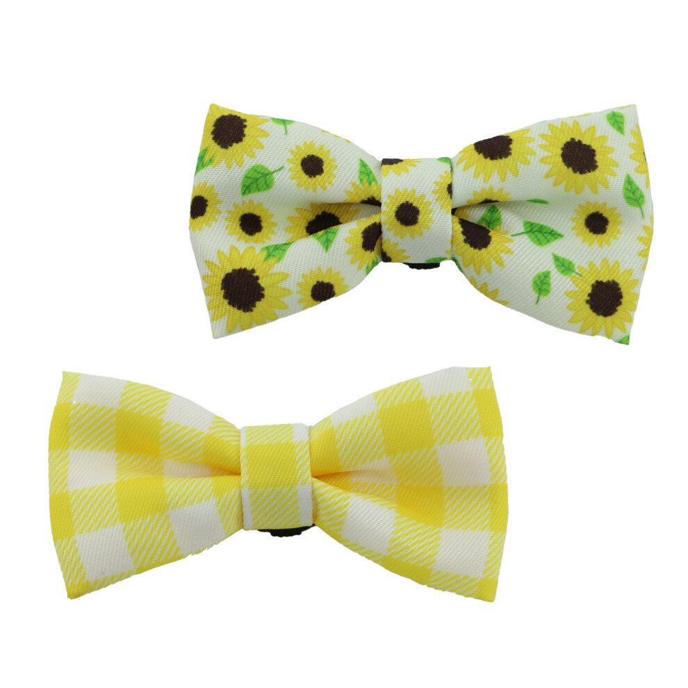 Ancol Sunflower Yellow Check Patterned Dog Bow Tie Stylish Adjustable Pet Puppy Collar Accessories Pack of 2