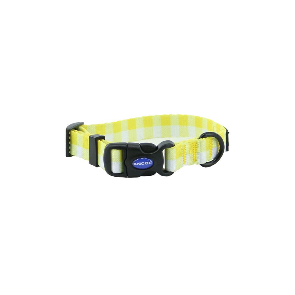 Ancol Yellow Check Patterned Round Dog Collar Secure Fit Soft Comfortable Stylish Pet Puppy Leash Small