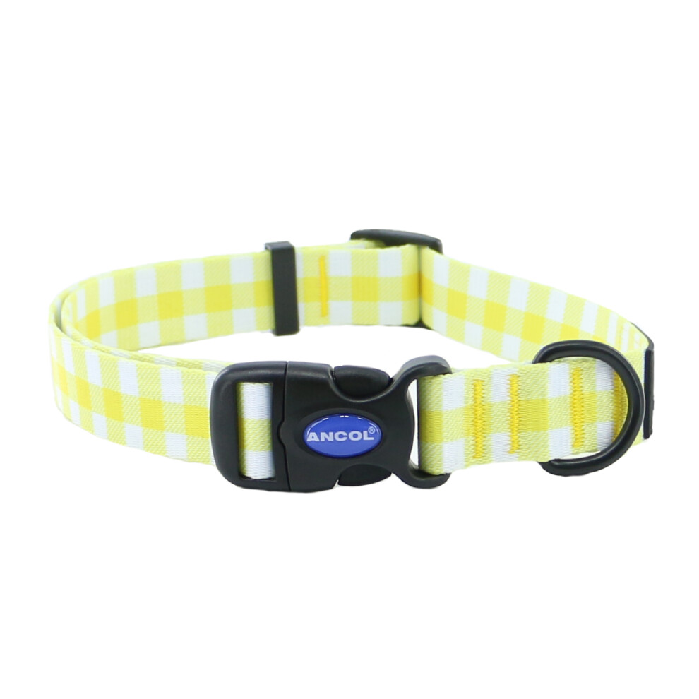 Ancol Yellow Check Patterned Round Dog Collar Secure Fit Soft Comfortable Stylish Pet Puppy Leash Large