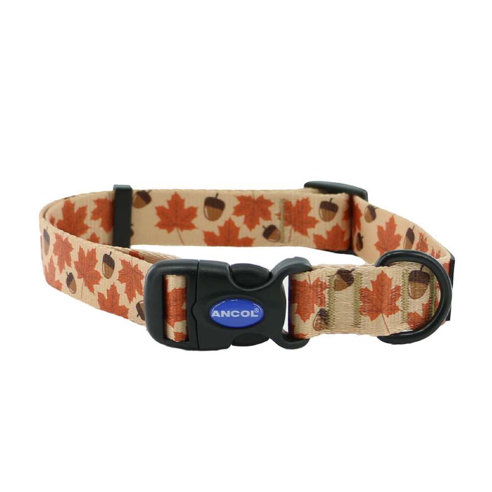 Ancol Maple Leaf Patterned Round Dog Collar Secure Fit Soft Comfortable Stylish Pet Puppy Leash Large