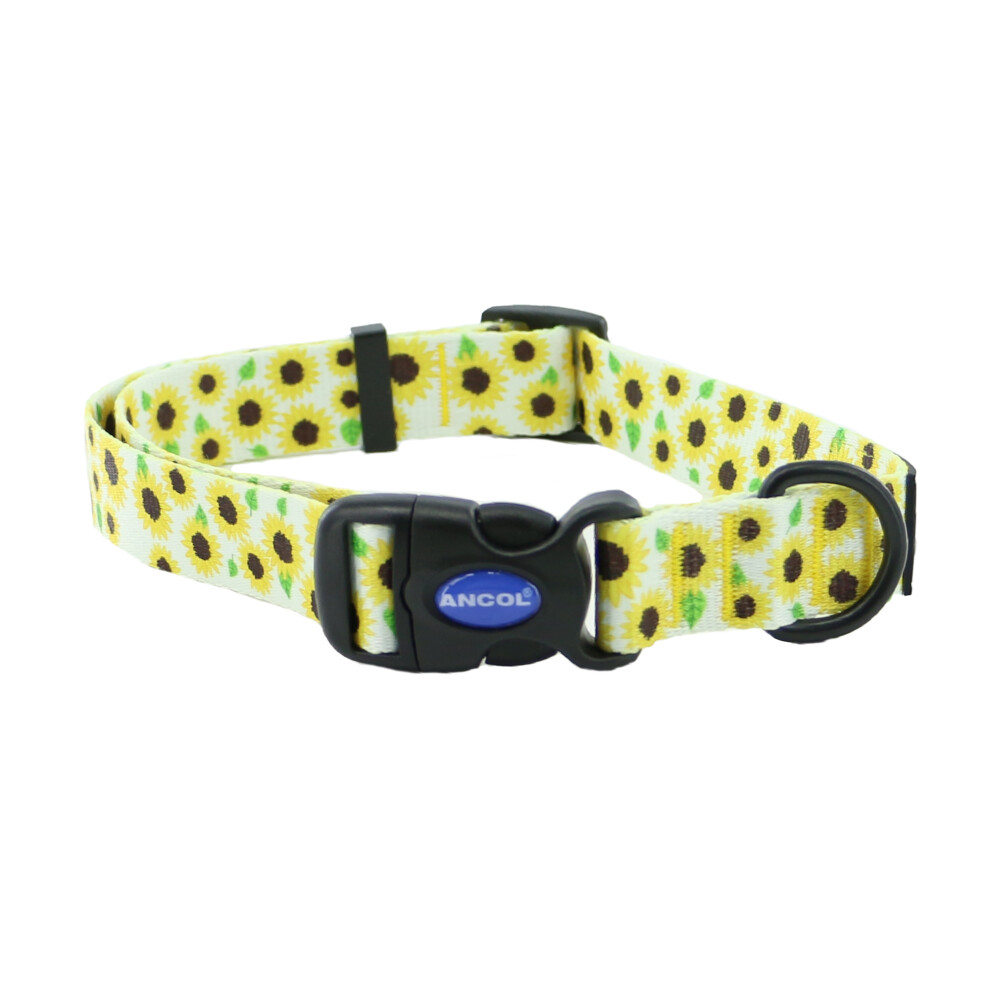 Ancol Sunflower Patterned Round Dog Collar Secure Fit Soft Comfortable Stylish Pet Puppy Leash Large