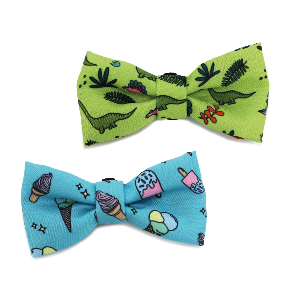 Ancol Dino Ice Cream Patterned Dog Bow Tie Stylish Adjustable Pet Puppy Collar Accessories Pack of 2