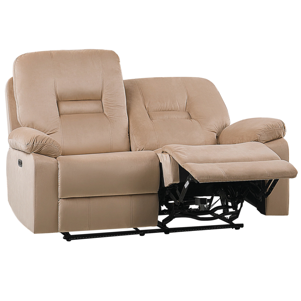 Electric Recliner Sofa 2 Seater BERGEN Velvet Sand Beige with USB Port