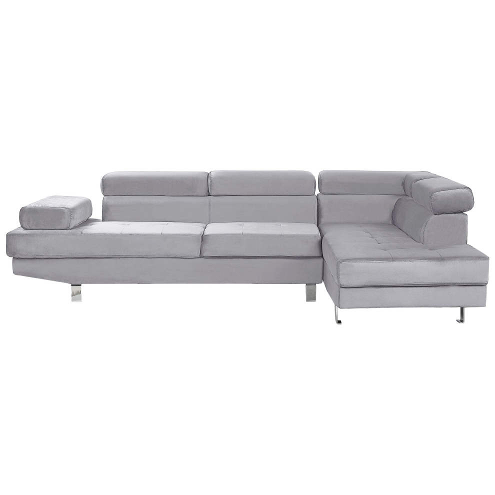 Corner Sofa NORREA Velvet Grey 5 Seater Left Hand