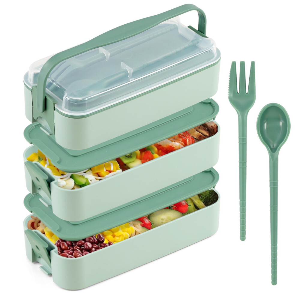 GEEZY 3 Layer Bento Lunch Box for Kids with Spoon Fork BPA Free Adult Lunch Box Set