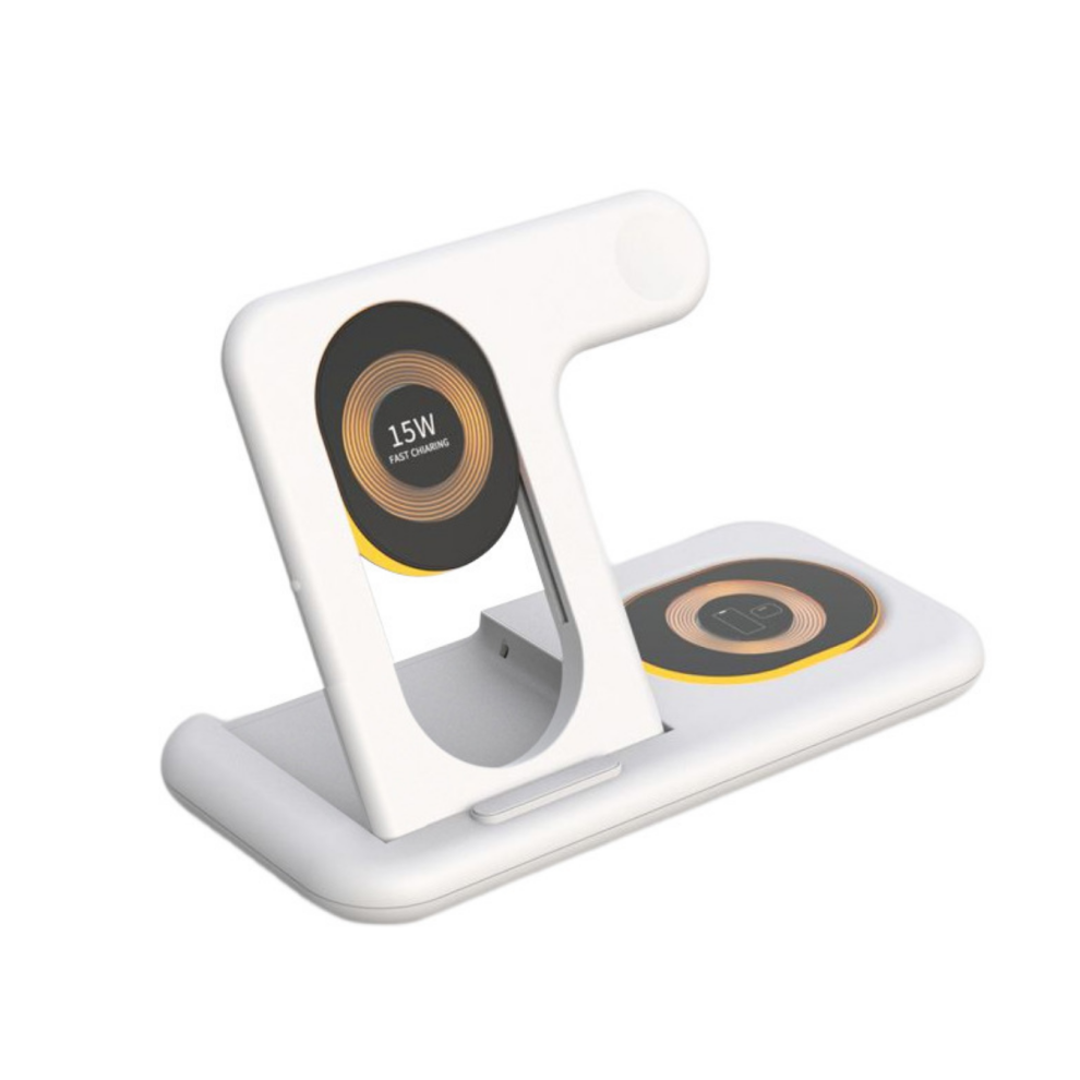 Chronus Foldable 4 In 1 Wireless Charging Station Dock 15W Fast Charger For Apple Iphones Mount For Iwatch & Pad For Airpods(White) White 6976918018175