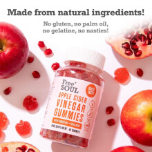 (1 Bottle) Free Soul Apple Cider Vinegar Gummies Gluten Free GMO Free ACV Natural Supplement