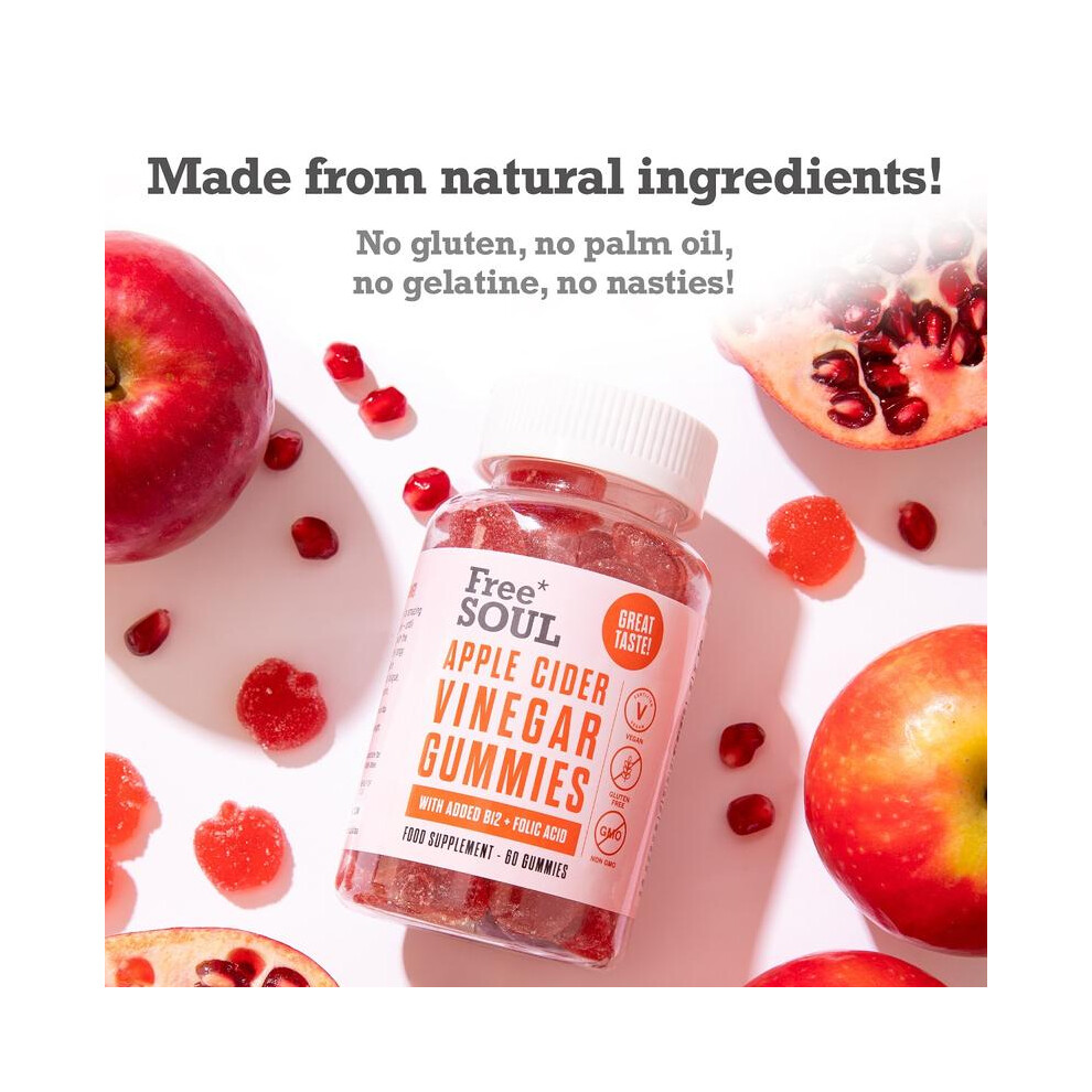(1 Bottle) Free Soul Apple Cider Vinegar Gummies Gluten Free GMO Free ACV Natural Supplement