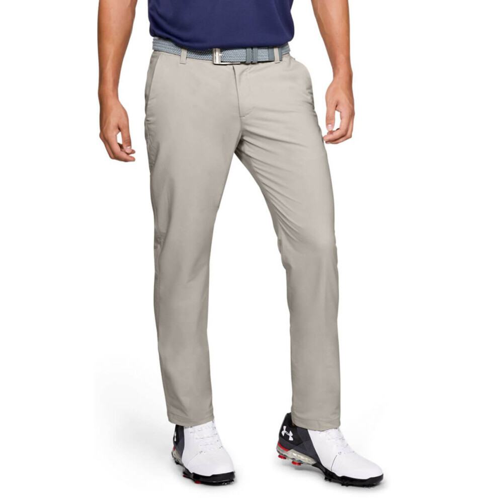 (36-34, Khaki Base) Under Armour Mens 2021 EU Performance Golf Slim Taper Soft Stretch Trousers