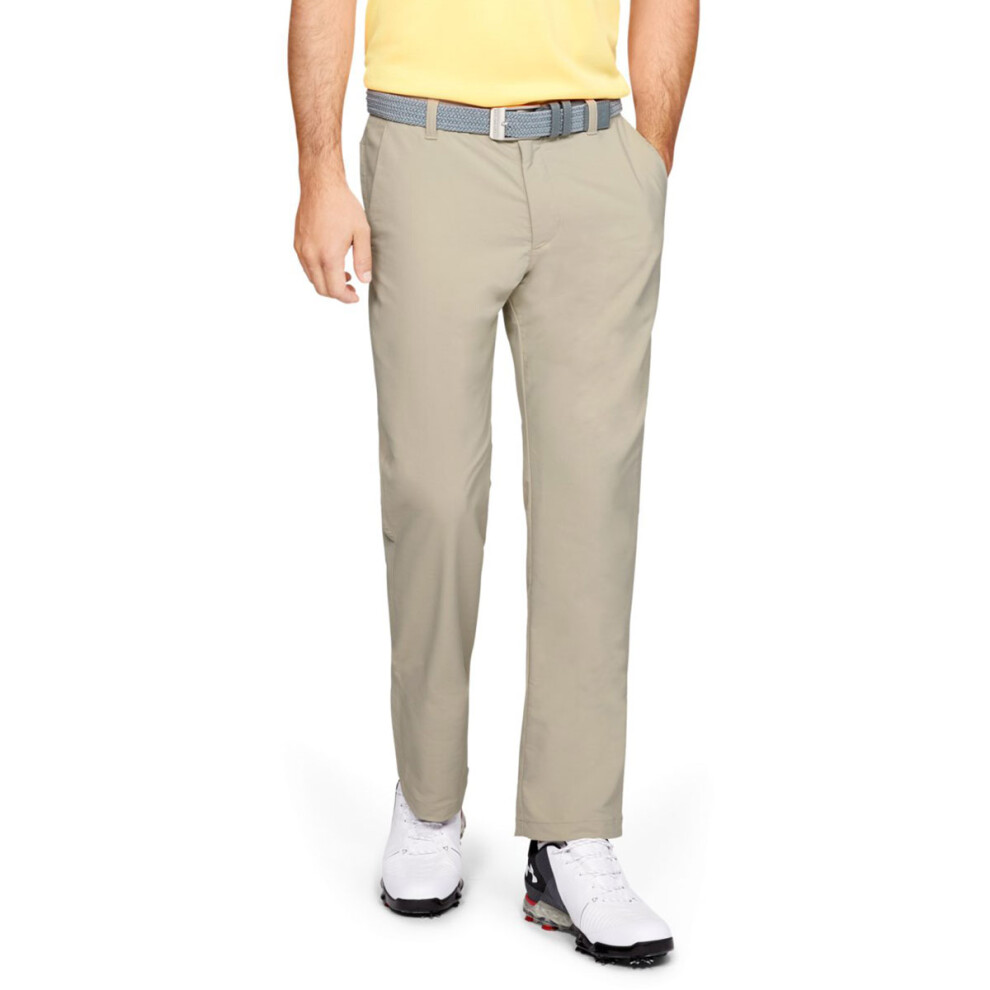 (30-34, Khaki Base) Under Armour Mens EU Performance Taper Stretch Sweat Wicking Golf Trousers