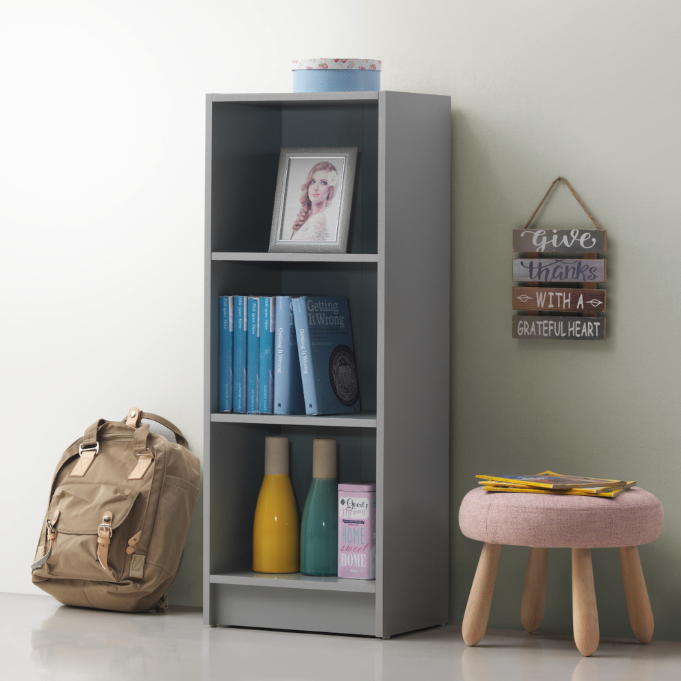 Essentials Light Grey Medium Narrow Bookcase Stylish Shelving Unit