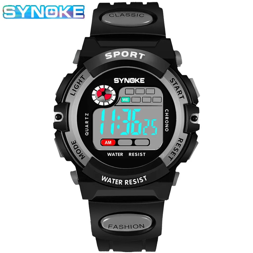 (grey) Kids Digital Watch Waterproof Shock Resist Multifunctional Luminous