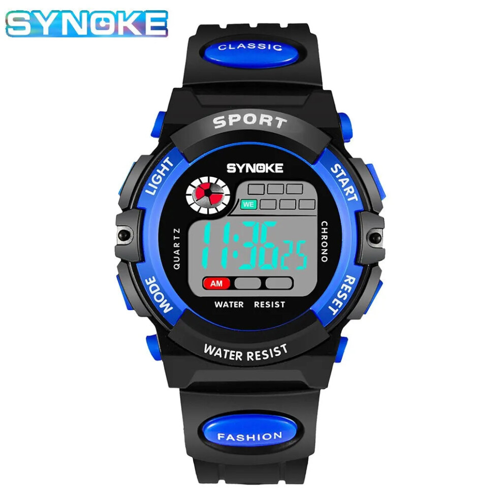 (blue) Kids Digital Watch Waterproof Shock Resist Multifunctional Luminous