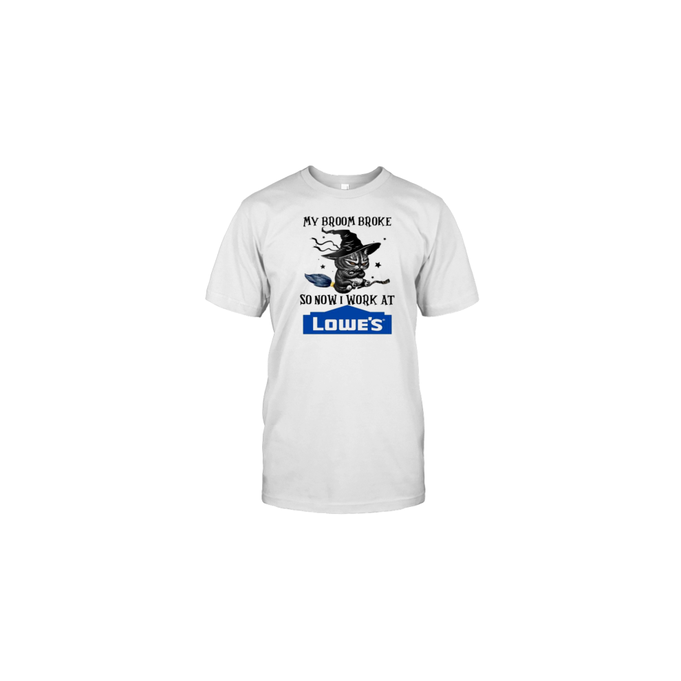 (XXXL) Grumpy Witch Cat My Broom Broke So Now I Work At Lowe'S Halloween T-Shirt