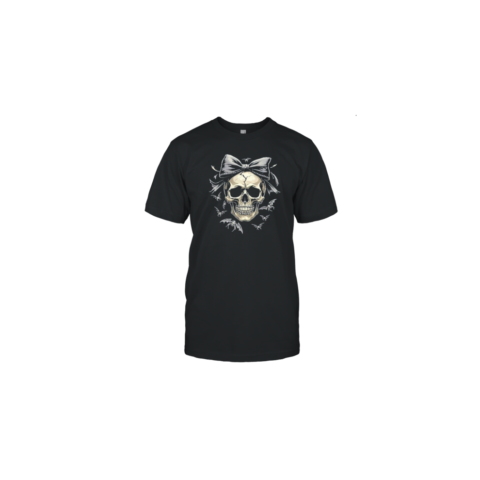 (L) Coquette Skull With Bow And Bats Spooky Halloween T-Shirt