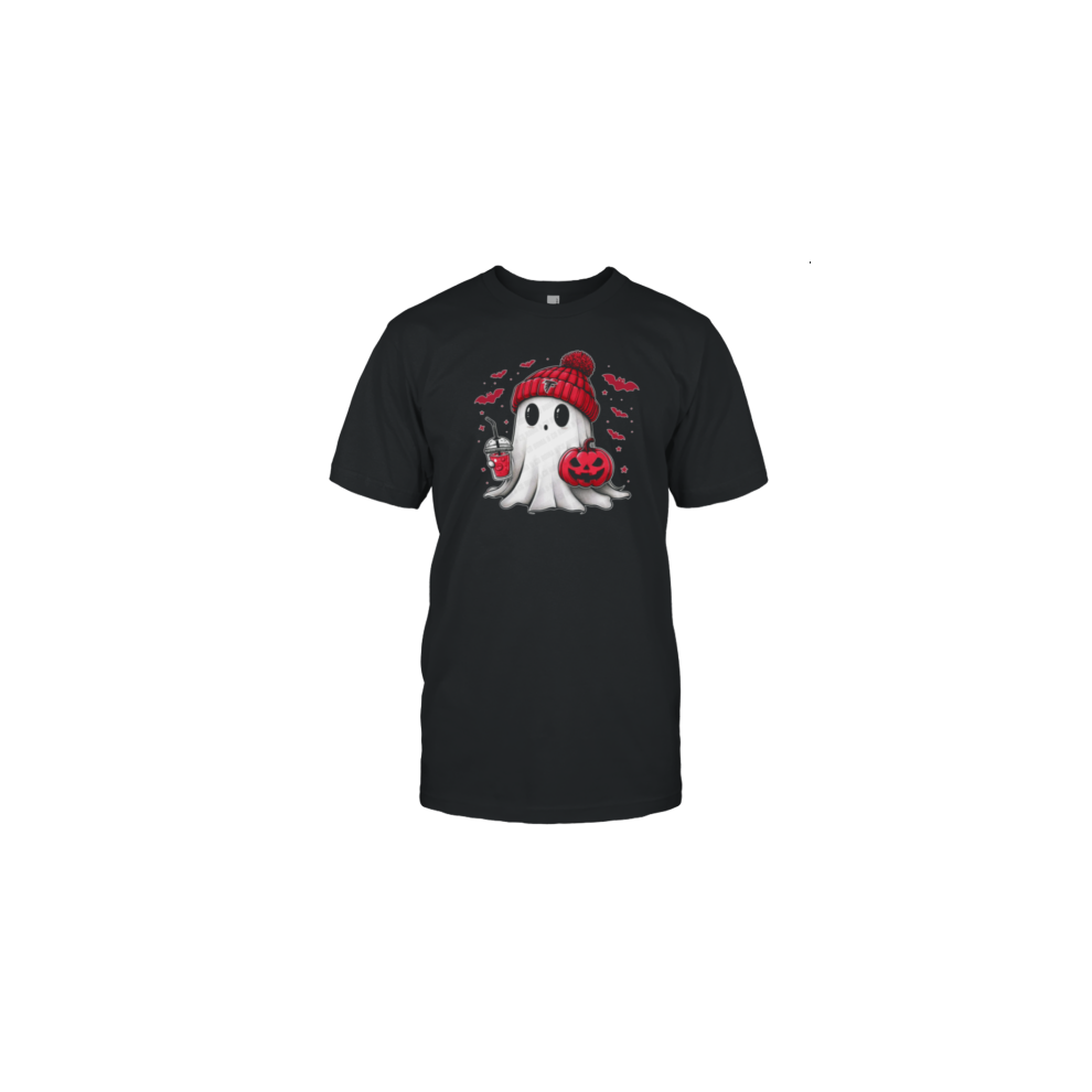 (L) Halloween Atlanta Falcons NFL Football Fan Ghost With Pumpkin T-Shirt