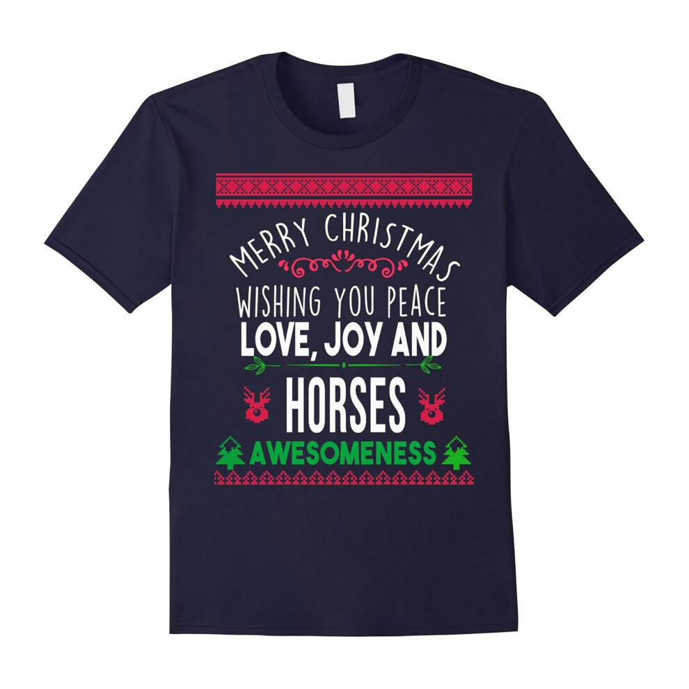 (XXL) Merry Christmas peace love joy & horses awesomeness t-shirt-Father's Day