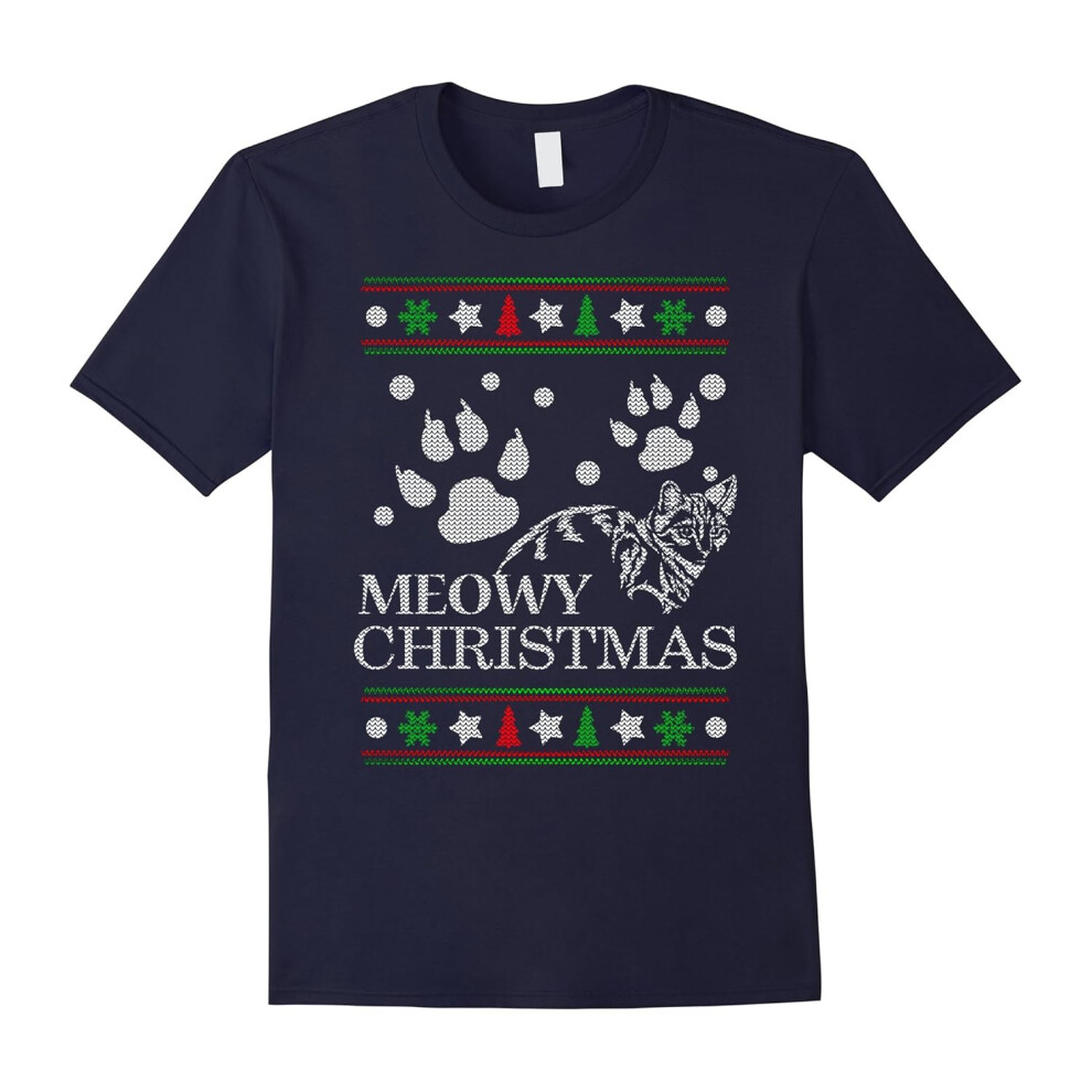 (XXL) Meowy Christmas Shirt, Cat Lovers T Shirt-Father's Day