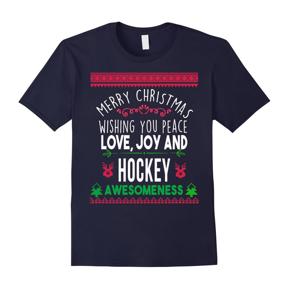 (S) Merry Christmas peace love joy & hockey awesomeness t-shirt-Father's Day