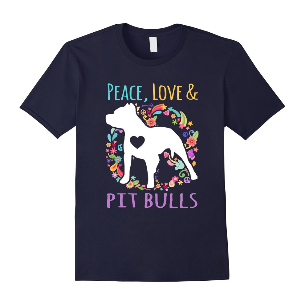 (XXXL) Awesome Peace Love and Pit Bulls Pitbull Dog Lover T-Shirt-Father's Day