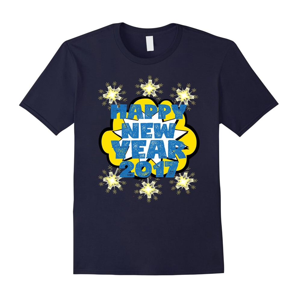 (M) New Year Shirt Happy New Year 2017 Celebration Fireworks-Father's Day