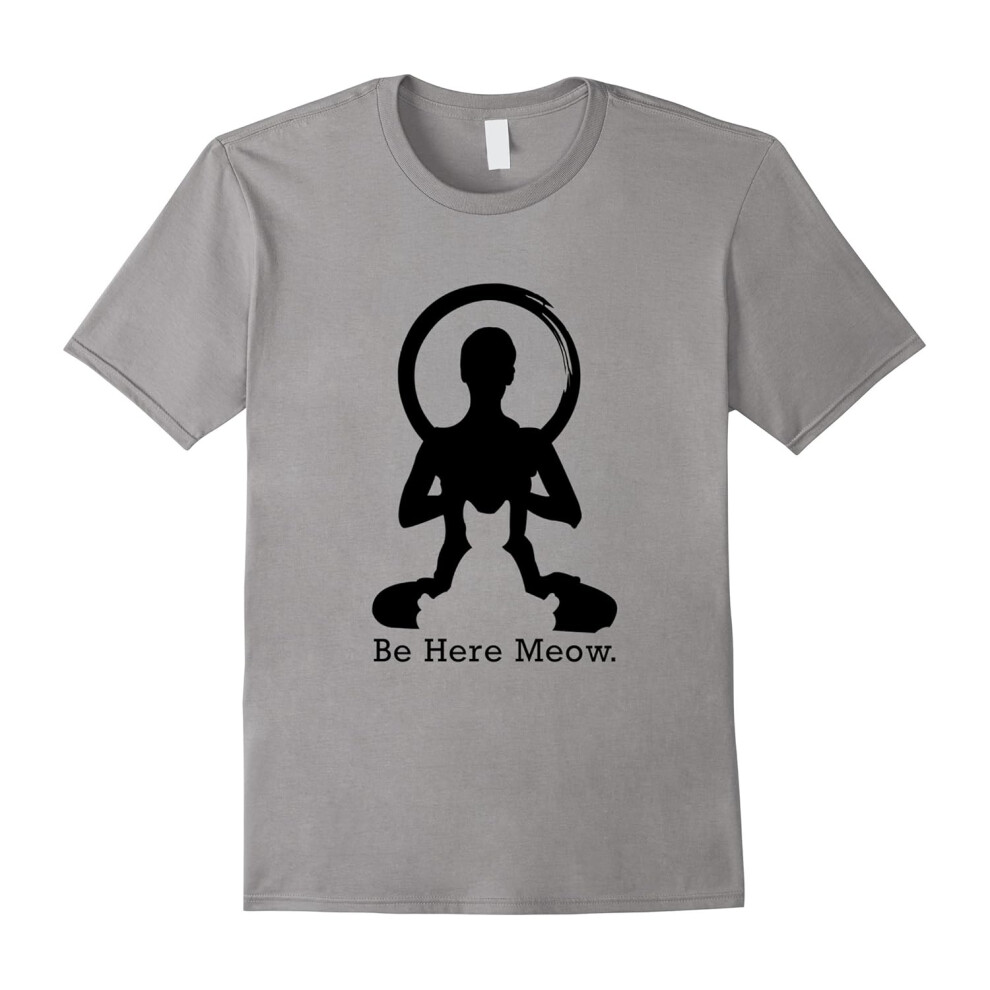 (M) Funny Cat Lovers With Love Yoga Gift, Be Here Meow T-Shirt-Father's Day