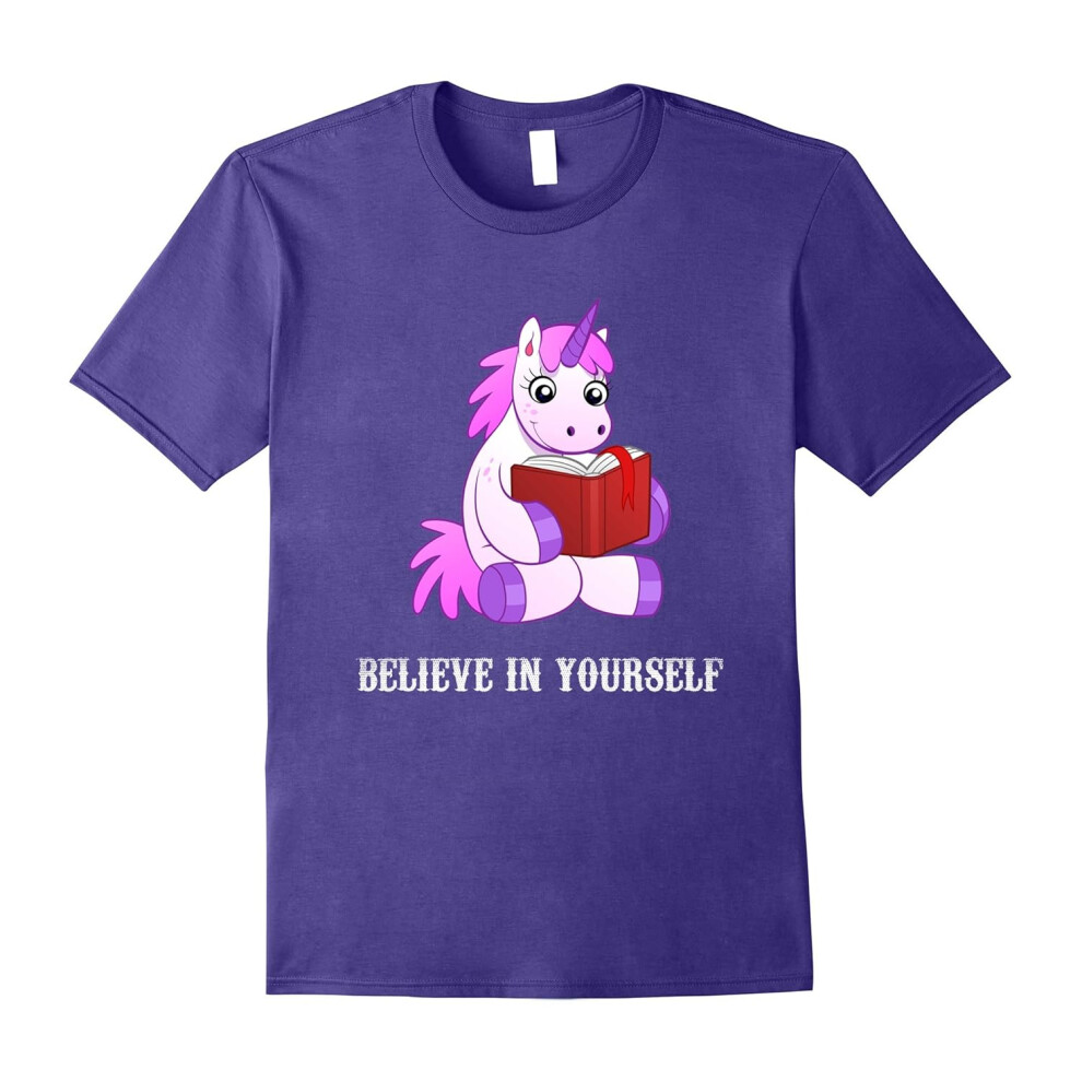 (XL) Believe in Yourself Motivational Book Lover Unicorn Funny T-Father's Day