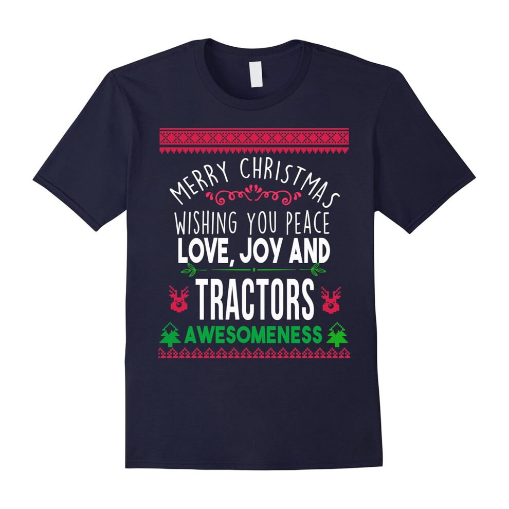 (XXL) Merry Christmas peace love joy & tractor awesomeness t-shirt-Father's Day