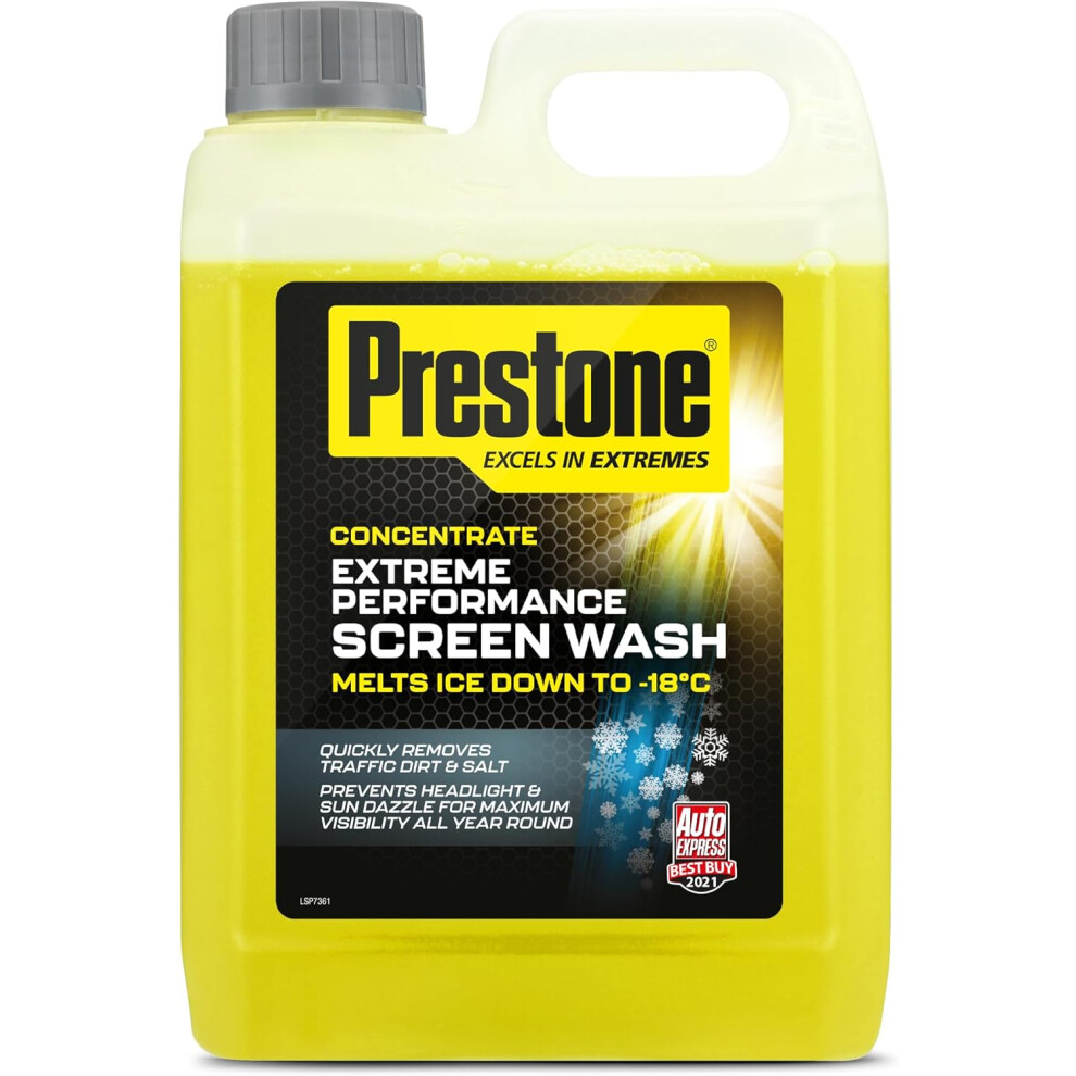 Prestone Screenwash Concentrate 2.5L, Screen Wash For Cars - Winter, High Performance Cleaning With Streak Free Formula, Extreme Performance