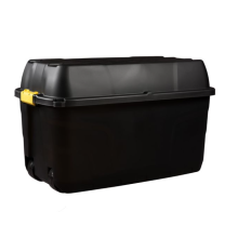 Strata 175 Litre Heavy Duty Trunk On Wheels Black Yellow Clip Handle (3 Boxes)