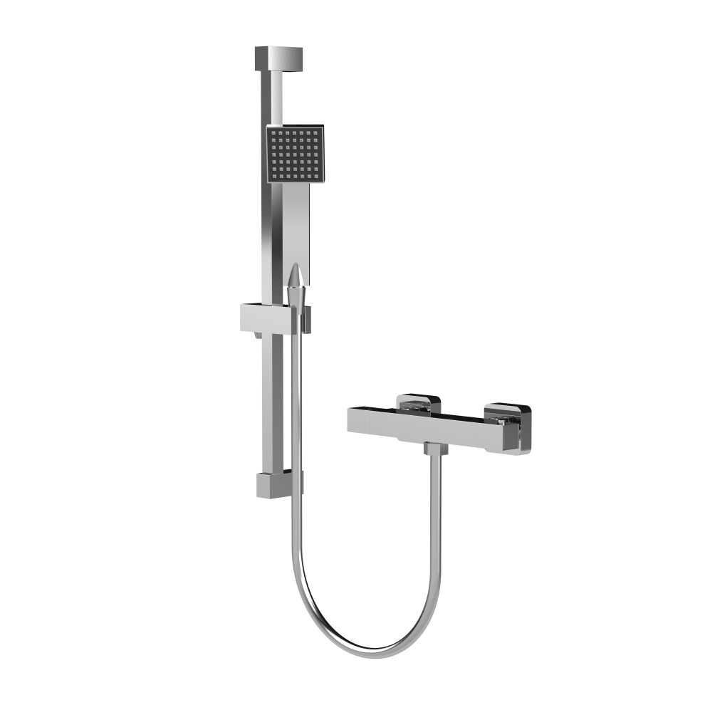 Square Bar Valve and Slide Rail Shower Kit - Chrome - Balterley