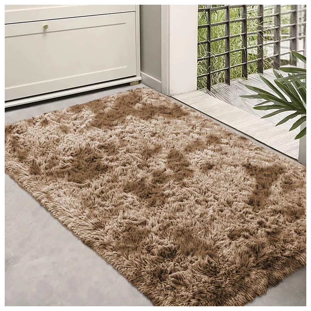 Oxford Homeware (60 Cm X 110 Cm (2Ft X 3Ft 7")_Mat, Tye Dye Beige) Non Slip Shaggy Large Rugs Living Room Bedroom Carpets Area Rug Cream