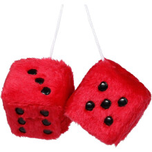(Red) Couple 2.75" Fuzzy Dice with Leather Dots Retro Car Mirror Hanging Accessories for Car Decoration
