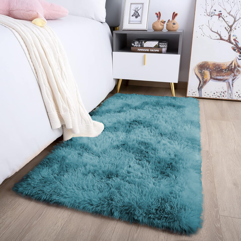 Oxford Homeware (60 Cm X 220 Cm (2Ft X 7Ft 7")_Runner Rug, Tye Dye Teal) Non Slip Shaggy Large Rugs Living Room Bedroom Carpets Area Rug Blue