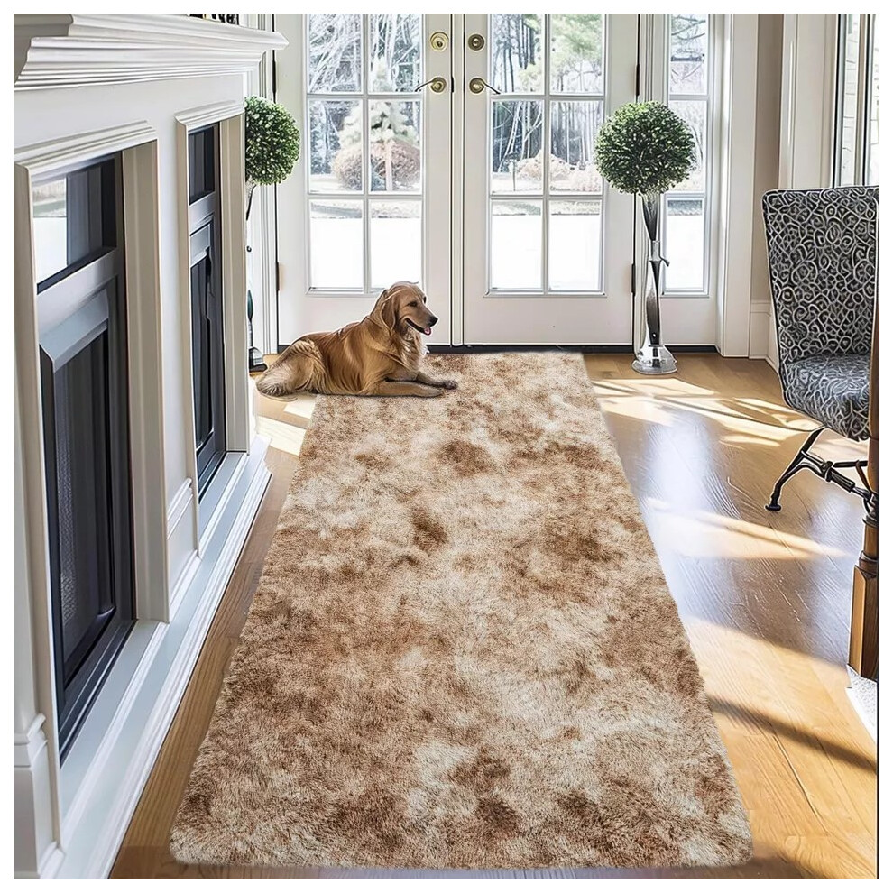 Oxford Homeware (80 Cm X 300 Cm (2Ft 6" X 10Ft)-Large Runner, Tye Dye Beige) Non Slip Shaggy Large Rugs Living Room Bedroom Carpets Area Rug Cream