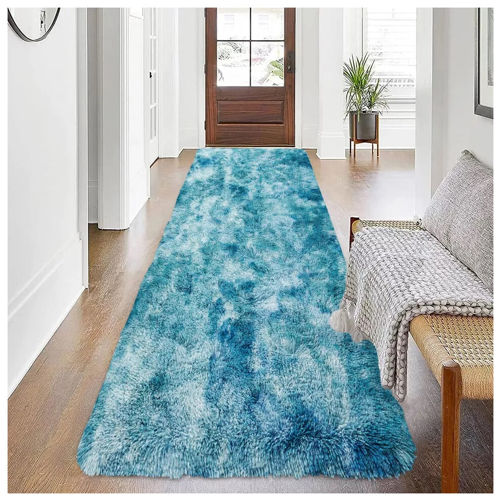 (80 cm x 300 cm (2ft 6" x 10ft)-Large Runner, Tye Dye Teal) Anti-Slip Super Soft Mat Living Room Bedroom Carpet Rug