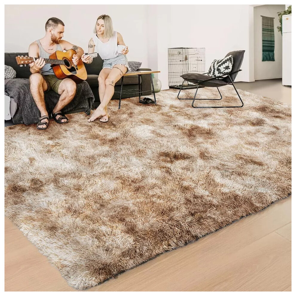 Oxford Homeware (120 Cm X 170 Cm (4Ft X 5Ft 8")-Living Room Rugs, Tye Dye Beige) Non Slip Shaggy Large Rugs Living Room Bedroom Carpets Area Rug Cream