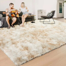 (120 cm x 170 cm (4ft x 5ft 8")-Living Room Rugs, Tye Dye Cream) Non Slip Shaggy Large Rugs Living Room Bedroom Carpets Area Rug