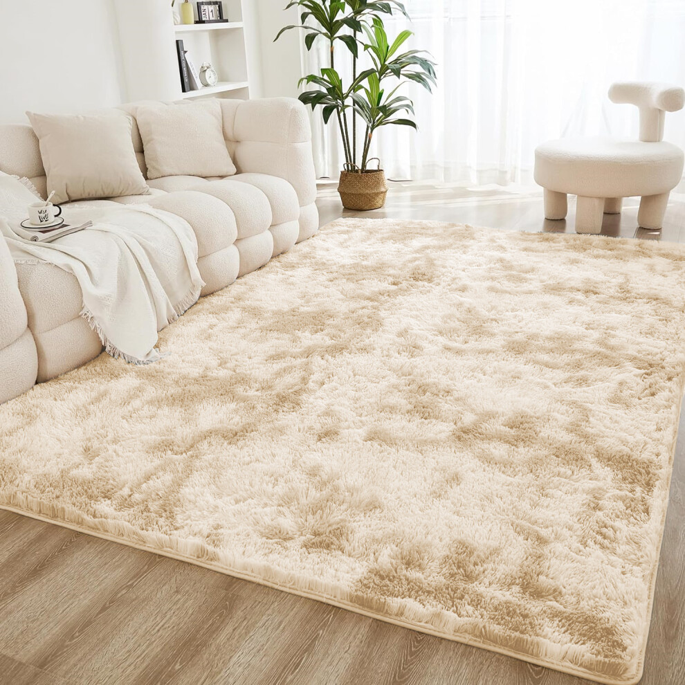 (160 cm x 230 cm (5ft 4 in x 7ft 8 in)-Bedroom Carpets, Tye Dye Cream) Anti-Slip Super Soft Mat Living Room Bedroom Carpet Rug