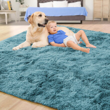 (200 cm x 290 cm (6ft 7" x 9ft 6")-_Extra Large Area Rugs, Tye Dye Teal) Non Slip Shaggy Large Rugs Living Room Bedroom Carpets Area Rug