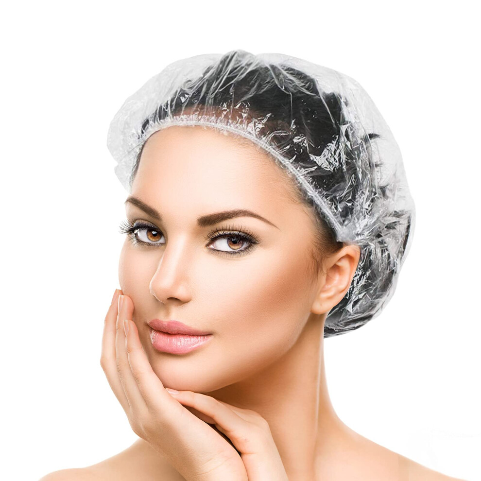 Gogerstar 200Pcs Disposable Shower Caps Plastic Elastic Bath Cap For Home Use Hotel Spa And Hair Salon Supplies