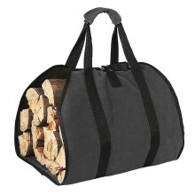 (Black) Durable Wood Fire Storage Bag Portable Firewood Organizer Large Capacity Canvas Double Handle Opening Hanging Bag