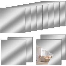 12" x 12" Acrylic Flexible Mirror Sheets, 12 Pack Self Adhesive Mirror Tiles Square Cuttable Mirror Wall Stickers, Non-Glass Mirror Stickers