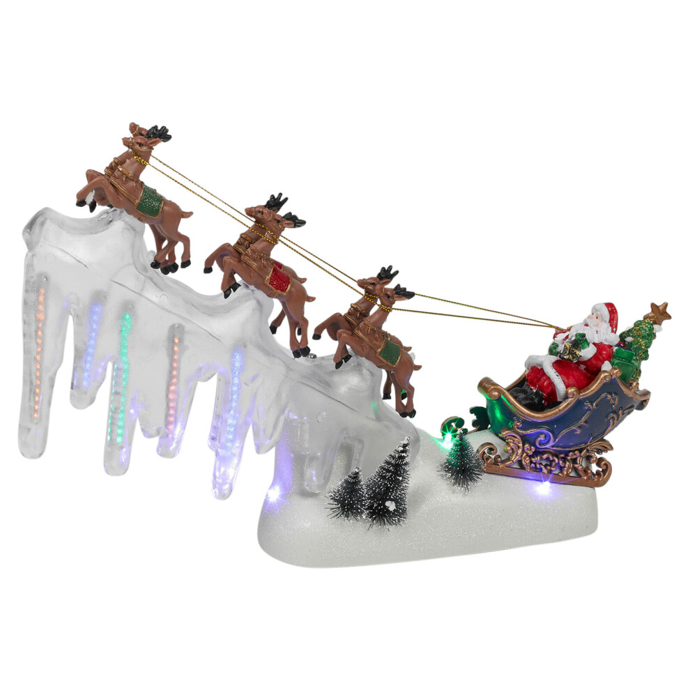 Illuminated Christmas Scene Santa & Reindeer Sleigh Light Up Ornament