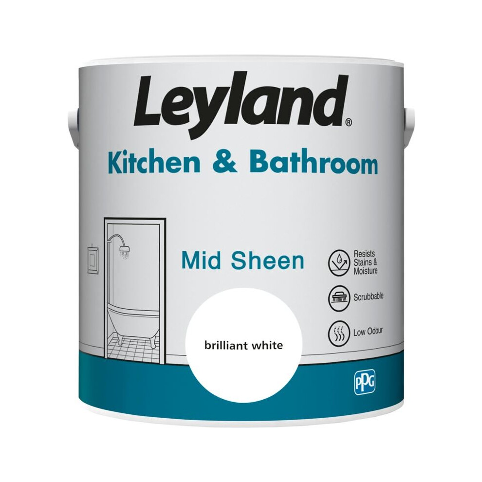 Leyland - Kitchen & Bathroom Mid Sheen 2.5L - Brilliant White 5010426812168