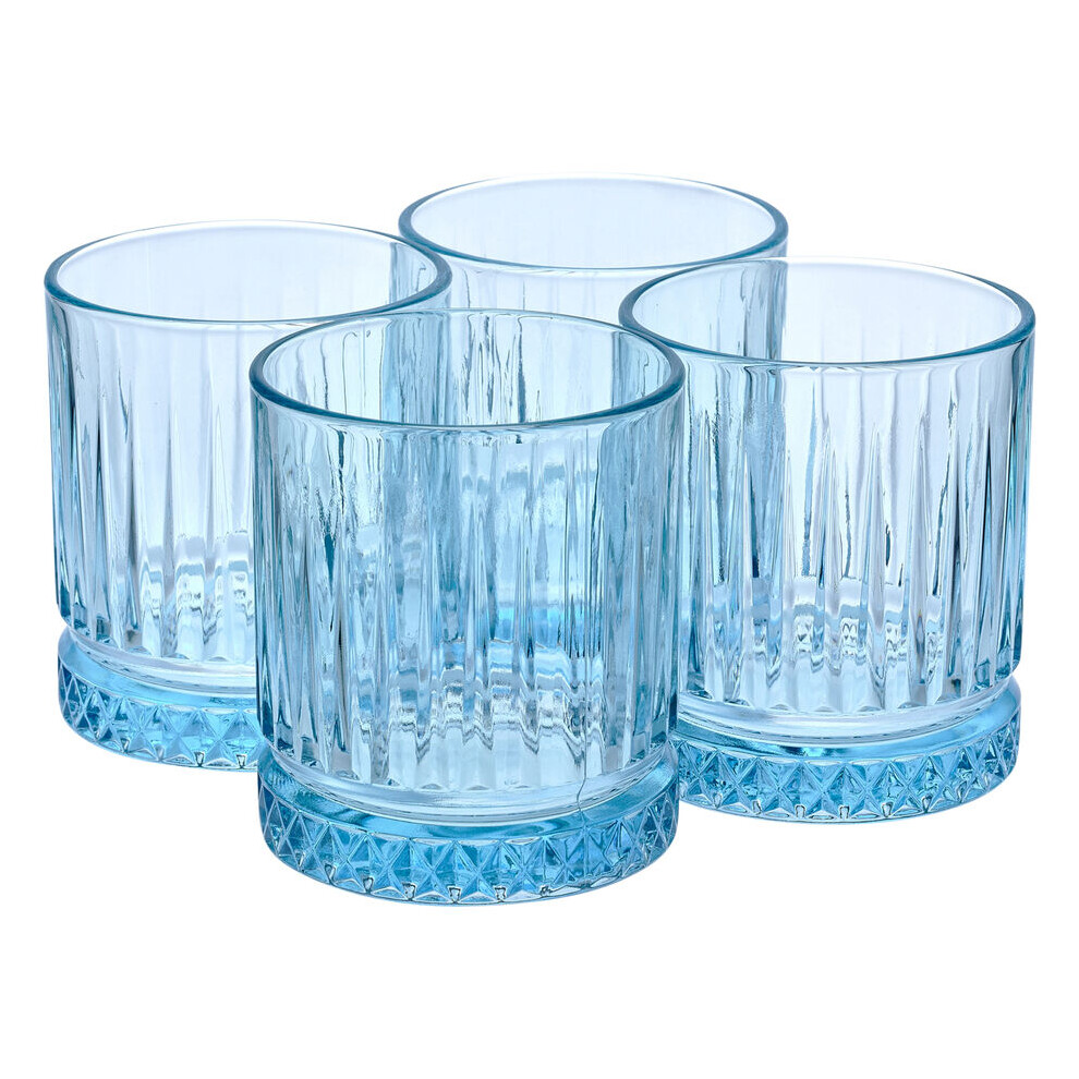 (Set of 4 Blue 355ml) Elysia Coloured Glasses Sets Whiskey Tumblers