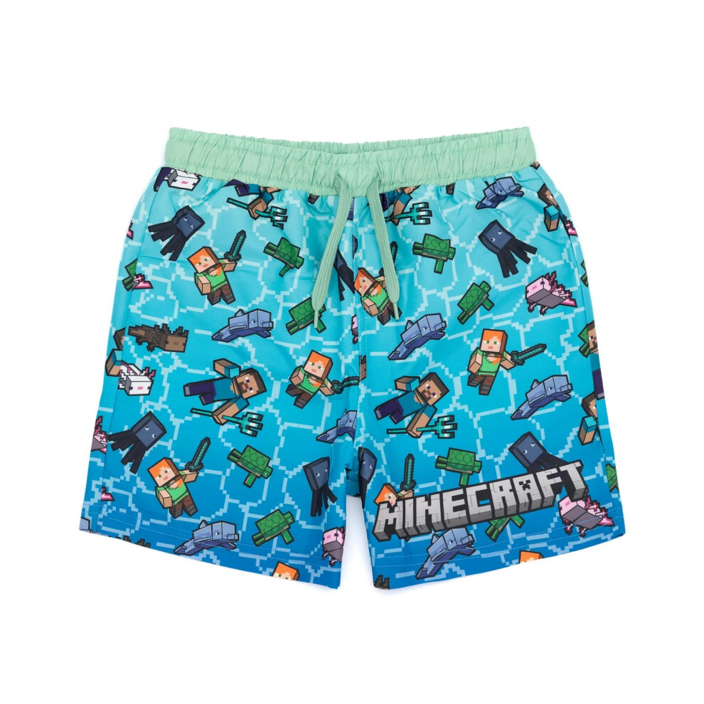 (10-11 Years, Blue) Minecraft Boys Swim Shorts