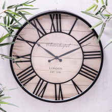 Black & Wood Effect Glass Front Roman Numeral Round Wall Clock 41cm