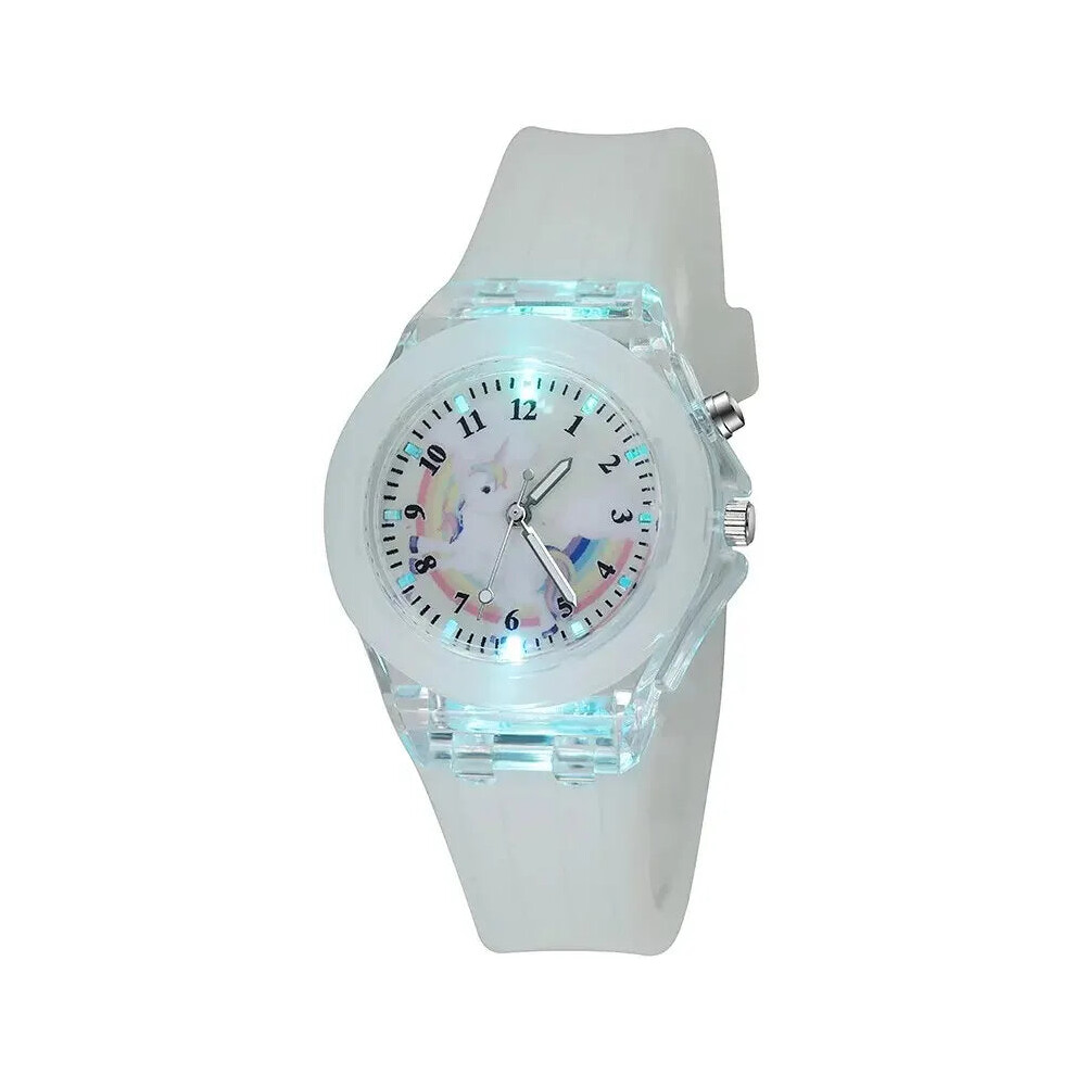 (White) Kids Cartoon Unicorn Quartz Silicone Band Watch